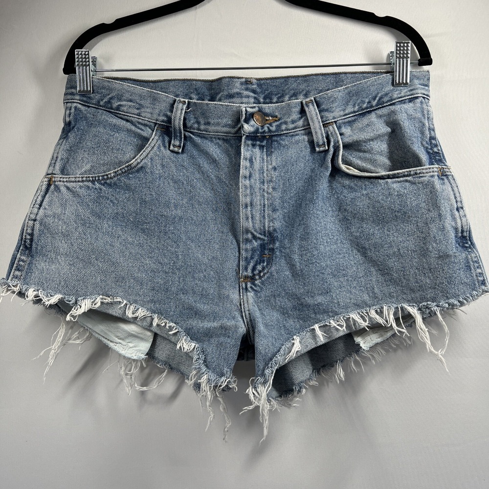 Rustler Cut Off Denim Jean Short Shorts 32 Distressed Blue Raw Edge 3" Grunge‎